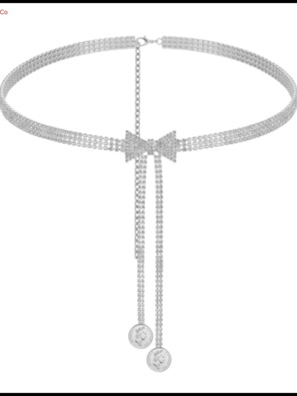 Rhinestone Waist Belt with Bow Detail and Drape Chains